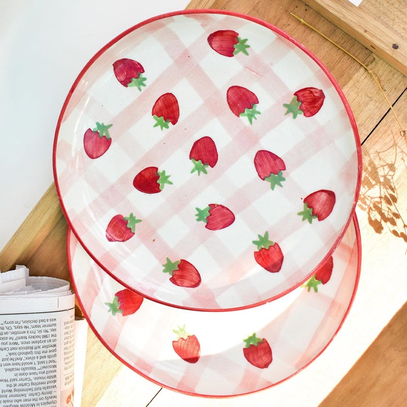 QSHI Studio QSHI Studio Premium Hand Made Ceramic Dessert Plate Strawberry Shortcake Serving Platter Small Plate for Snacks Dessert Microwave Safe 7 inches Set of 2  - Image 2