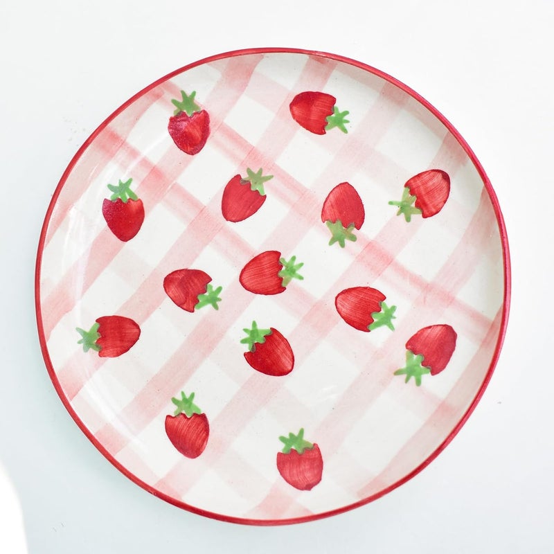 QSHI Studio QSHI Studio Premium Hand Made Ceramic Dessert Plate Strawberry Shortcake Serving Platter Small Plate for Snacks Dessert Microwave Safe 7 inches Set of 2  - Image 1