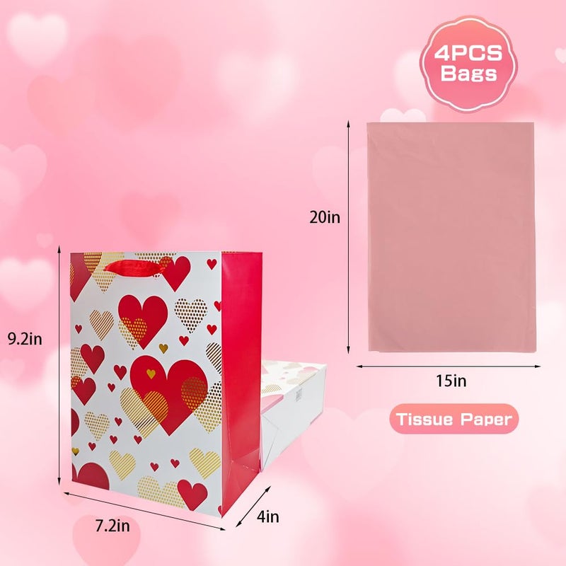 Colodeol 4Pack 9.2" Valentines Gift Bags,Medium Small Valentines Bags with Tissue Paper for Mom Father Girlfriend Boyfriend Co-worker,Valentines Day Paper Gift Bags for Her Men Him Women - Image 2
