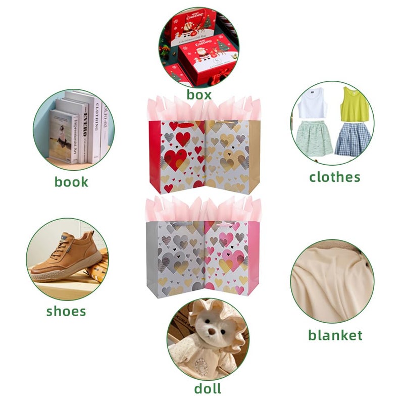 Colodeol 4Pack 9.2" Valentines Gift Bags,Medium Small Valentines Bags with Tissue Paper for Mom Father Girlfriend Boyfriend Co-worker,Valentines Day Paper Gift Bags for Her Men Him Women - Image 4