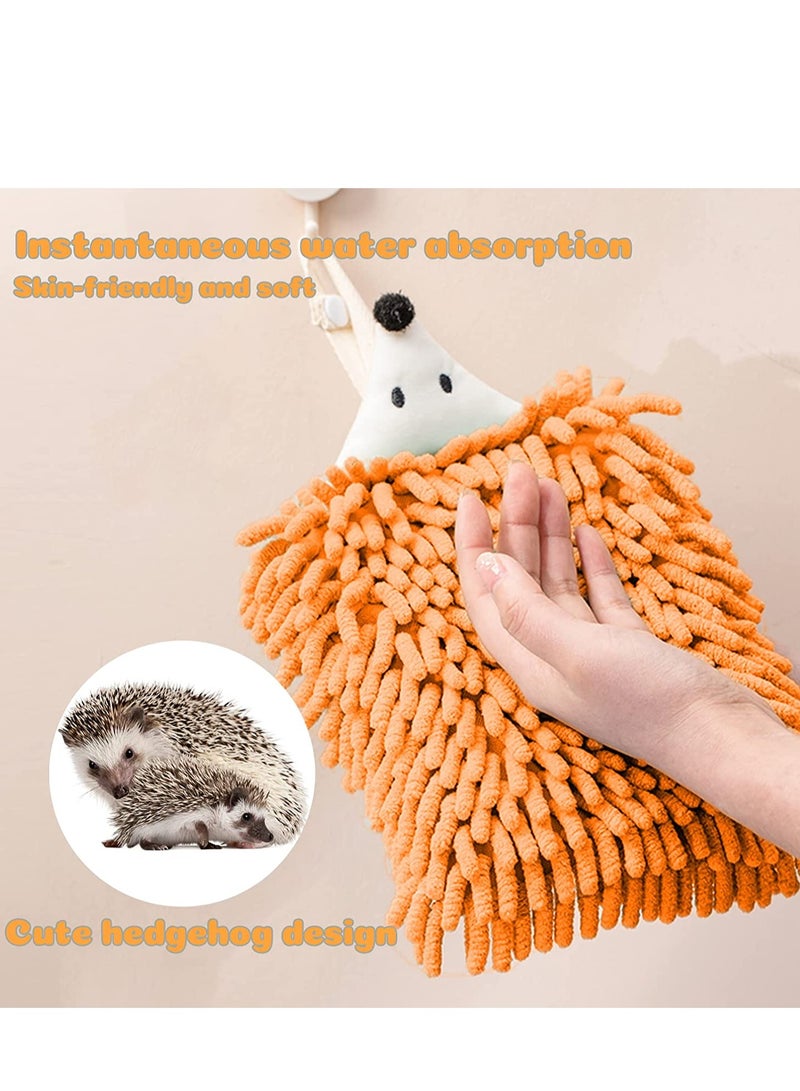 Excefore Hand Drying Towel Cute Hedgehog Chenille Hand Towel with Button Hanging Loop Microfiber Plush Absorbent Kids Hand Towels for Bathroom Kitchen Bedroom 2PCS - Image 5
