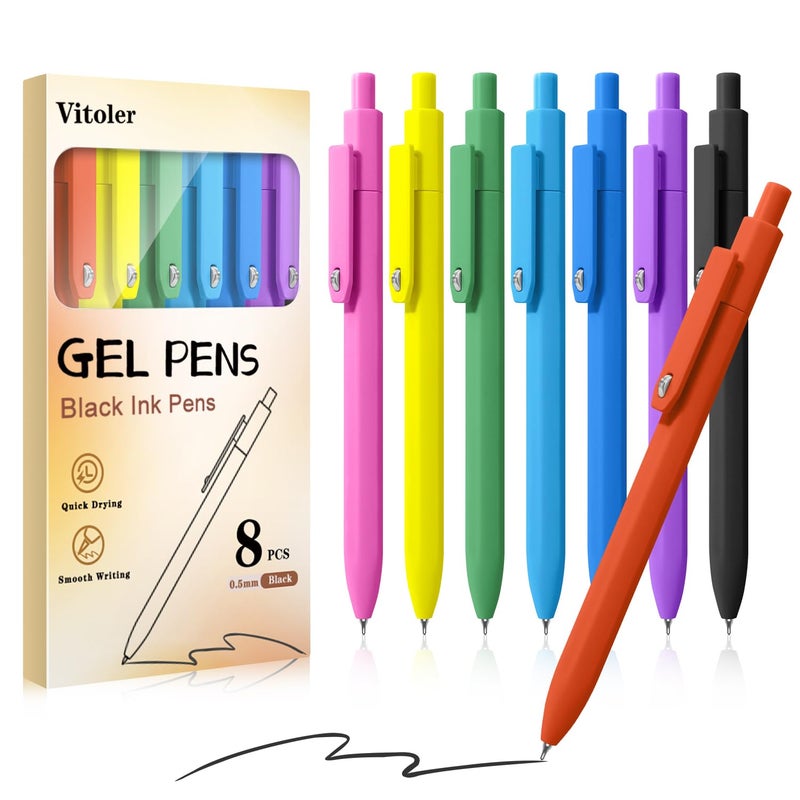 Vitoler Gel Pens,8 pcs Fine Point Pens,0.5 mm Black Ink Pen Quick-Dry,Smooth Writing Pen for Journaling Bible School Office Supplies,Gifts for Women - Image 1