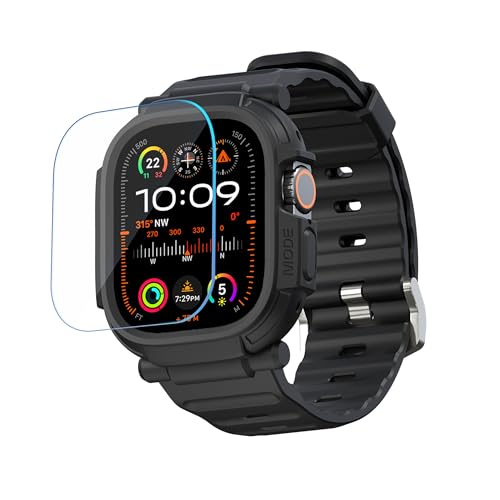 elkson Band Case for 49mm Apple Watch Ultra 3/2/1 with Screen Protector Tempered Glass, Quattro Pro Series Rugged for iWatch Strap, Military Grade Durable Protective Bumper Cover, Shockproof, Black - Image 1
