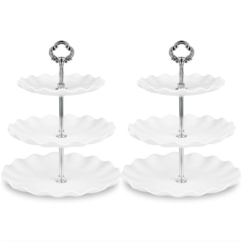 NWK Pack of 2 Large Stable 3Tier Cupcake Stand 30cm Height Plastic Cake Stand Food Round Display for Wedding Birthday Graduation Afternoon Tea Party Silver Large