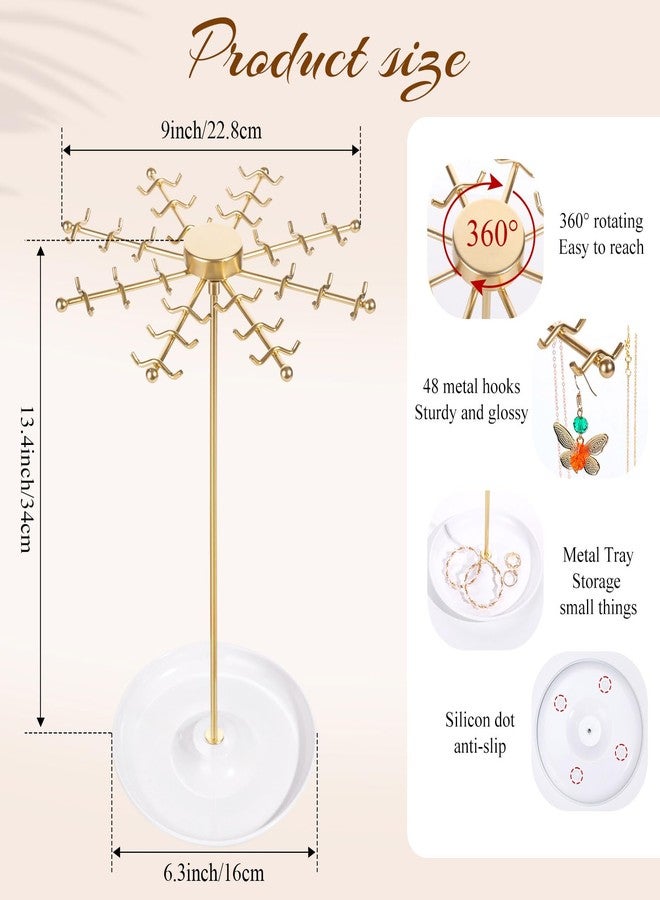 PABOBIT Rotating Necklace Holder Jewelry Stand, Gold Necklace Organizer Display with 48 W-shaped Hooks,Jewelry Organizer for Necklaces Earrings Rings Storage Tree, Presents for Women - Image 3
