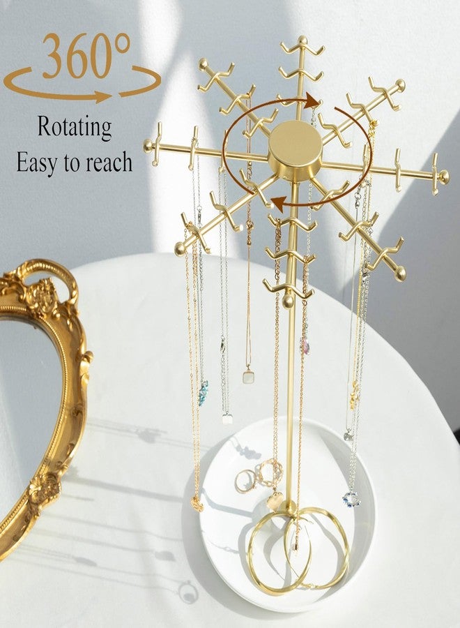 PABOBIT Rotating Necklace Holder Jewelry Stand, Gold Necklace Organizer Display with 48 W-shaped Hooks,Jewelry Organizer for Necklaces Earrings Rings Storage Tree, Presents for Women - Image 2