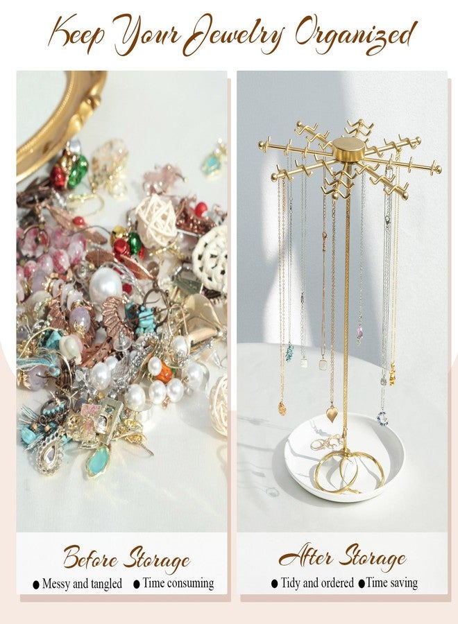 PABOBIT Rotating Necklace Holder Jewelry Stand, Gold Necklace Organizer Display with 48 W-shaped Hooks,Jewelry Organizer for Necklaces Earrings Rings Storage Tree, Presents for Women - Image 5