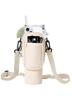 sokany Water Bottle Carrier Bag for Stanley 40oz Tumbler, Water Bottle Holder with Pouch and Adjustable Strap, Sleeve Accessories with Pocket for 40oz Cup (White)  - Image 1