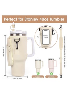 sokany Water Bottle Carrier Bag for Stanley 40oz Tumbler, Water Bottle Holder with Pouch and Adjustable Strap, Sleeve Accessories with Pocket for 40oz Cup (White)  - Image 2