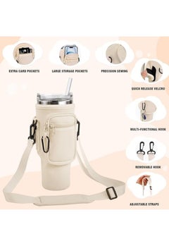 sokany Water Bottle Carrier Bag for Stanley 40oz Tumbler, Water Bottle Holder with Pouch and Adjustable Strap, Sleeve Accessories with Pocket for 40oz Cup (White)  - Image 4