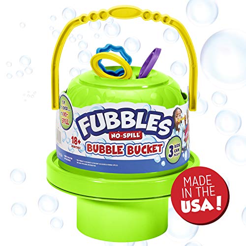 Fubbles Bubbles No-Spill Big Bubble Bucket in Green | Bubbles for Toddlers and Kids of All Ages | Includes Fubbles Bubbles Bucket and 3 Bubble Wands, Made in The USA - Image 3