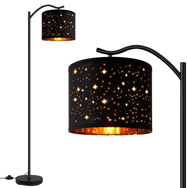 BoostArea Floor Lamp for Living Room,LED Arched Tall Modern Standing Lamp with Bohemian Linen Shade, E26 Socket, Footswitch,Black Mid Century Floor Lamp for Bedrooms,Office,Star Shade - Image 1