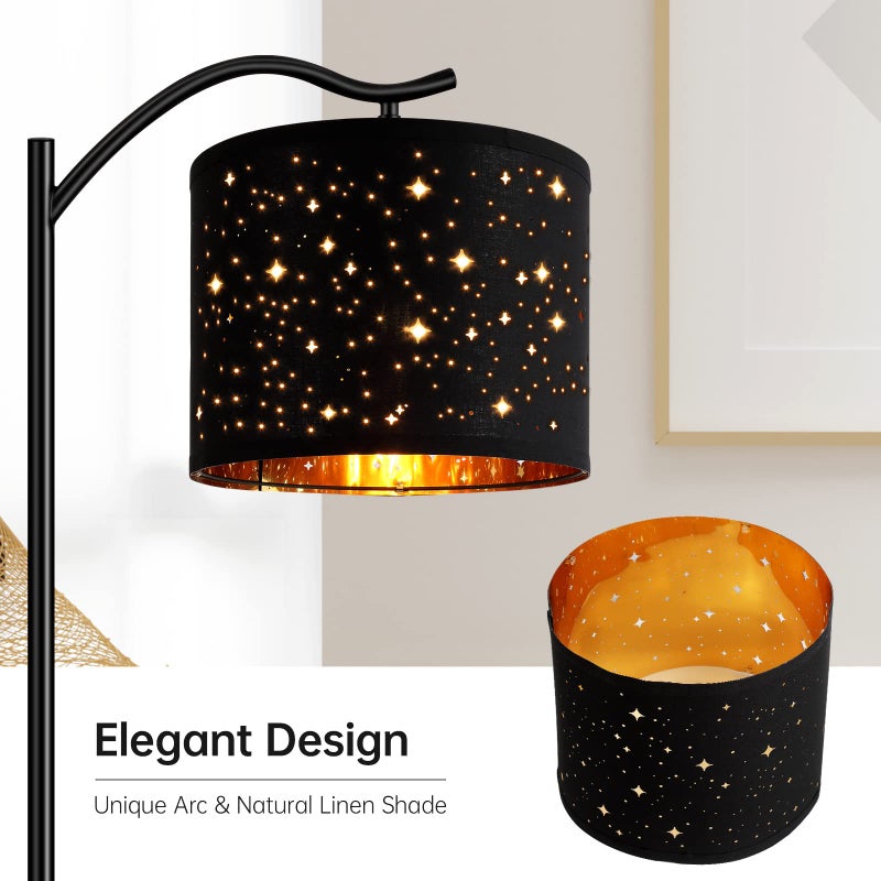 BoostArea Floor Lamp for Living Room,LED Arched Tall Modern Standing Lamp with Bohemian Linen Shade, E26 Socket, Footswitch,Black Mid Century Floor Lamp for Bedrooms,Office,Star Shade - Image 4