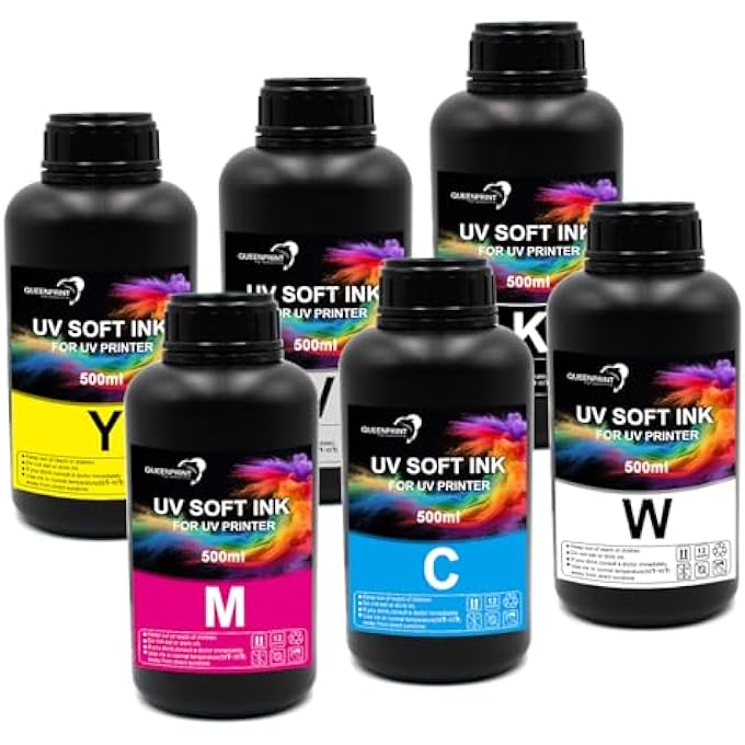 6-PACK UV SOFT INK FOR SOFT MATERIALS  BK C M Y W V, 500ML  UV INK FOR UV PRINTERS XP600 I3200 TX800 DX5 DX6 DX7 1390 I1600 DX10 PRINTHEAD - Image 3
