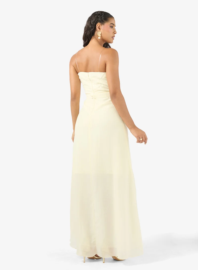 رينيه فستان ميدي مكشكش بدون حمالات بتصميم مرتفع ومنخفض