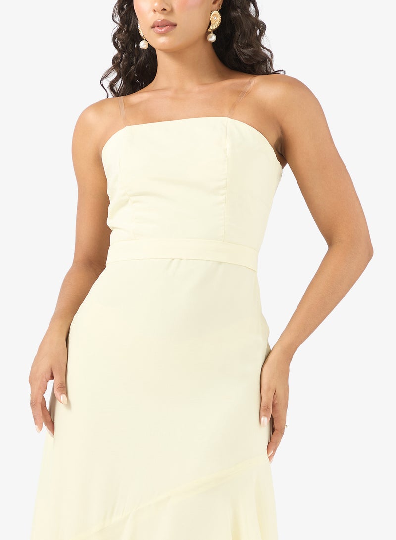 رينيه فستان ميدي مكشكش بدون حمالات بتصميم مرتفع ومنخفض - Image 3