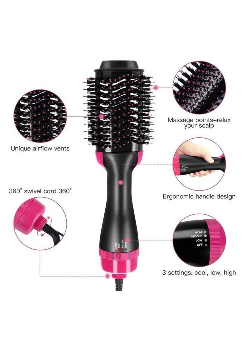 JAJEEK Electric Hair Dryer 3-in-1 Hot Air Brush for Hair Styler Frizz Control – One Step Hair Dryer with 2 Changeable Brush Heads for Straight and Curly Hair | Black/Pink - Image 2