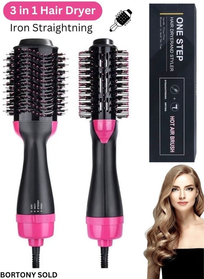 JAJEEK Electric Hair Dryer 3-in-1 Hot Air Brush for Hair Styler Frizz Control – One Step Hair Dryer with 2 Changeable Brush Heads for Straight and Curly Hair | Black/Pink - Image 1