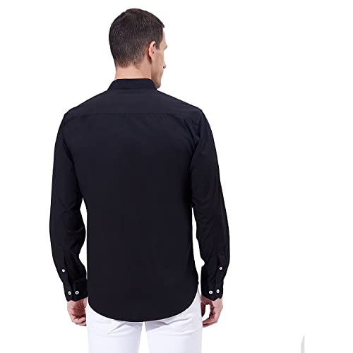 Ben Martin Men's Cotton Mandarin Collar Shirt with Chest Pocket|| Chinese Collar, Slim Fit, Casual & Formal Wear || Soft & Breathable Fabric || Black Full Sleeve Shirt for Men M - Image 4