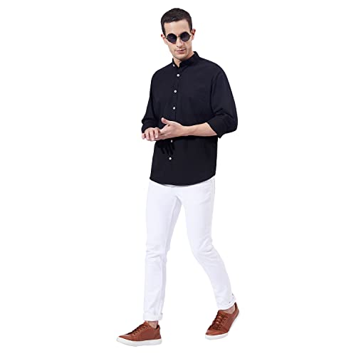 Ben Martin Men's Cotton Mandarin Collar Shirt with Chest Pocket|| Chinese Collar, Slim Fit, Casual & Formal Wear || Soft & Breathable Fabric || Black Full Sleeve Shirt for Men M - Image 5