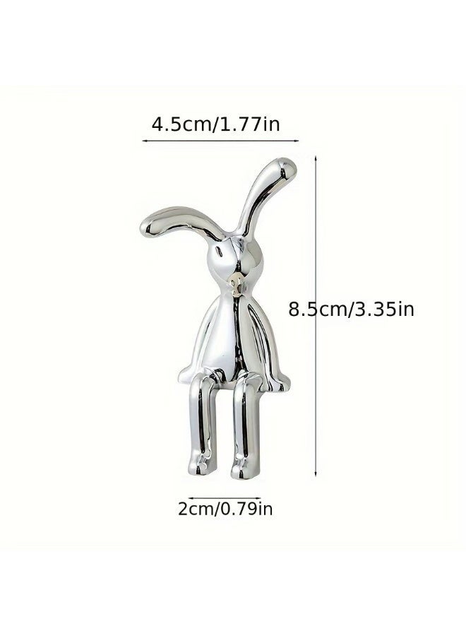 Saivision Silver Electroplated Modern Rabbit Figurines 2PCS Cute Bunny Statues Car Dashboard Decoration and Home Shelf Decor Creative Gift for Ramadan Eid Daily Use - Image 3