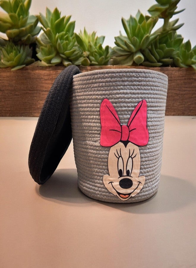DOLCE CASA Kids Lid Basket with Beautiful Characters - Rope Storage Basket for Baby Diaper, Stuffed Animal Storage Bin Rope Basket for Kids Toy - Baby Laundry Baskets with lid - Minniee - Image 4