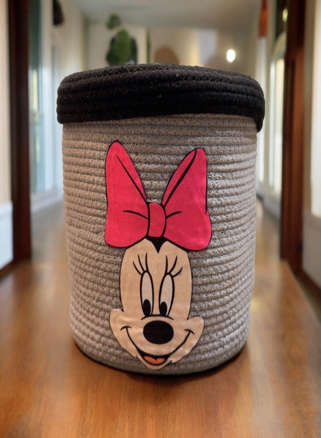 DOLCE CASA Kids Lid Basket with Beautiful Characters - Rope Storage Basket for Baby Diaper, Stuffed Animal Storage Bin Rope Basket for Kids Toy - Baby Laundry Baskets with lid - Minniee - Image 1