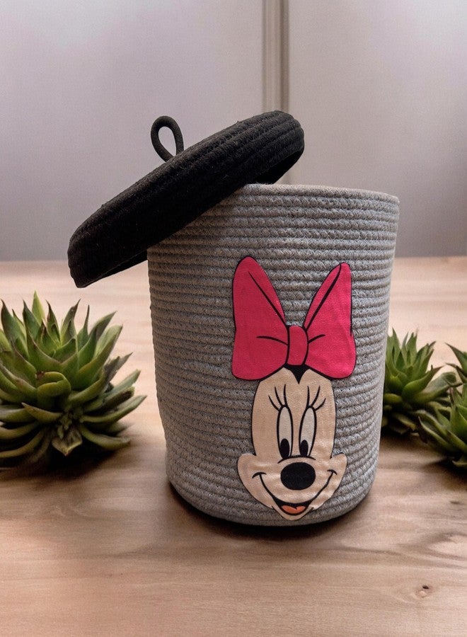 DOLCE CASA Kids Lid Basket with Beautiful Characters - Rope Storage Basket for Baby Diaper, Stuffed Animal Storage Bin Rope Basket for Kids Toy - Baby Laundry Baskets with lid - Minniee - Image 3