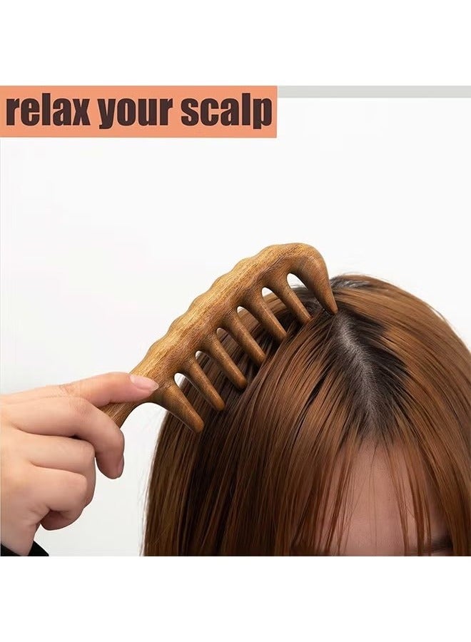 Wooden Comb Hair Combs for Women, Wide Tooth Sandalwood Comb Natural Hair Brush, Hair Detangler Deep Scalp Massager For All Hair Types - Image 3