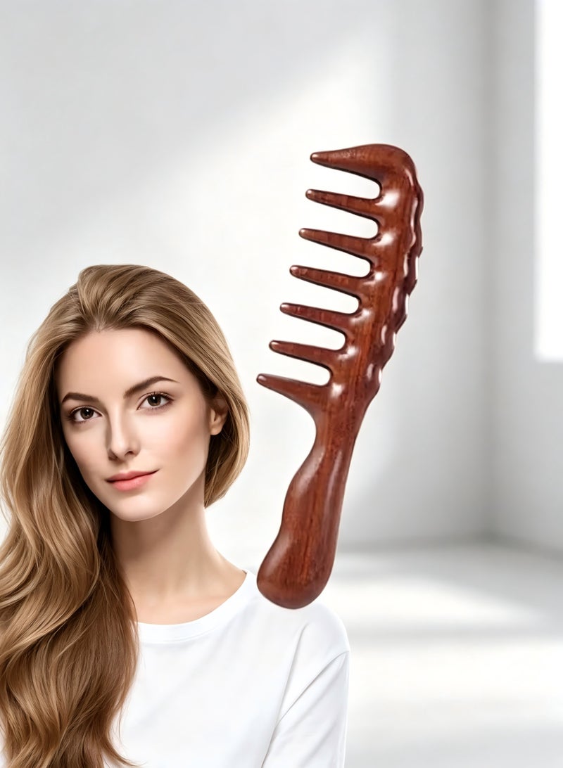 Wooden Comb Hair Combs for Women, Wide Tooth Sandalwood Comb Natural Hair Brush, Hair Detangler Deep Scalp Massager For All Hair Types - Image 1