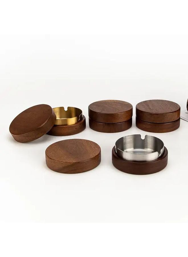 مطفأة سجائر خشبية أنيقة بغطاء من الفولاذ المقاوم للصدأ الفضي - تصميم حديث بسيط ومتين - Image 2