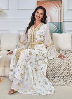 إسكدنيا إمرأة حارّ نوع ذهب طباعة مسلم Abaya مساء ثوب فضفاض حزام سير ثوب  - Image 2