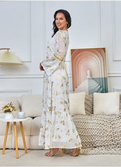 إسكدنيا إمرأة حارّ نوع ذهب طباعة مسلم Abaya مساء ثوب فضفاض حزام سير ثوب  - Image 3