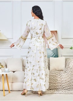 إسكدنيا إمرأة حارّ نوع ذهب طباعة مسلم Abaya مساء ثوب فضفاض حزام سير ثوب  - Image 4