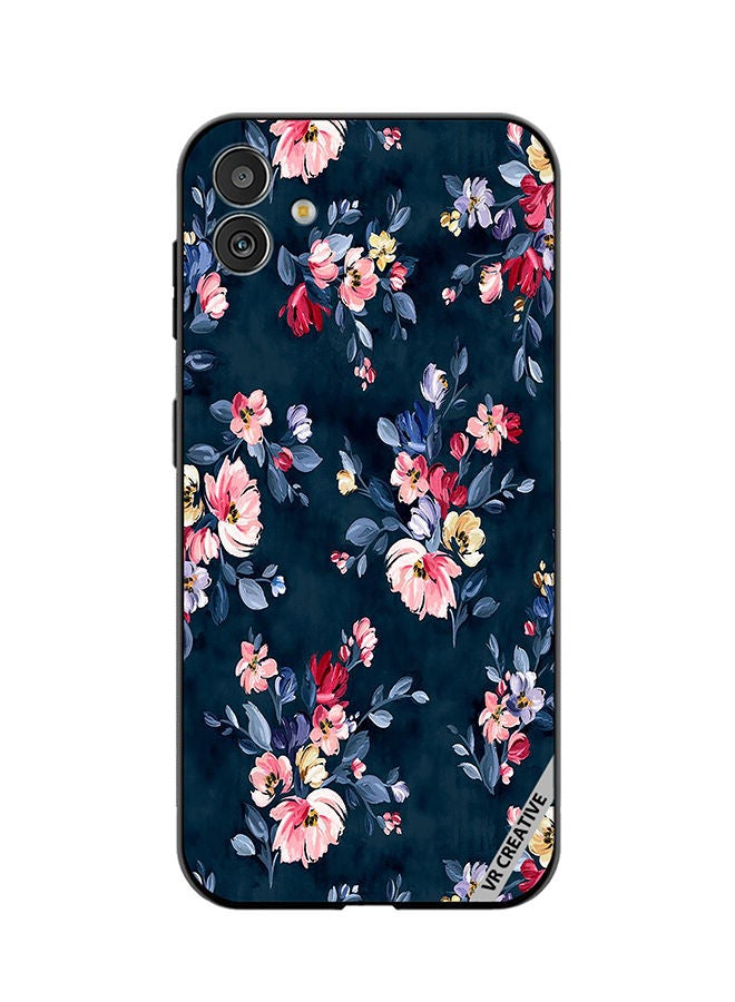 VR CREATIVE Protective Case Cover For Samsung Galaxy M13 5G A Navy Floral Print With Brightly Coloured Pink And Yellow Flowers On It Design Multicolour - Image 1