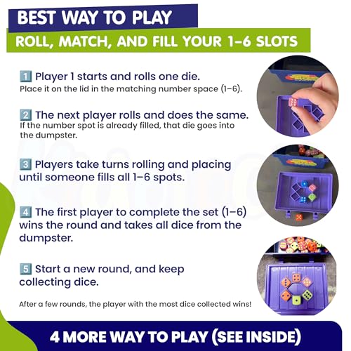 Kidology Dumpster Dice Board Game – Fast-Paced Family Game for 2–4 Players | Fast Dice-Rolling Game with 80 Colourful Rolling Cubes & Graffiti Stickers | Fun for Kids & Adults - Image 4