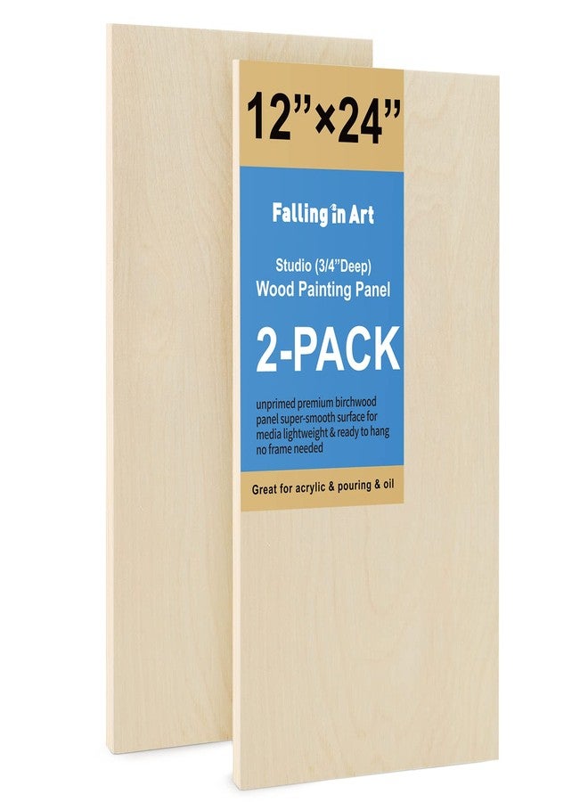 Falling in Art Unfinished Birch Wood Panels Kit for Painting, Wooden Canvas 2 Pack of 12x24’’ Studio 3/4’’ Deep, Cradle Boards for Pouring, Art, Crafts, Burning and More - Image 1