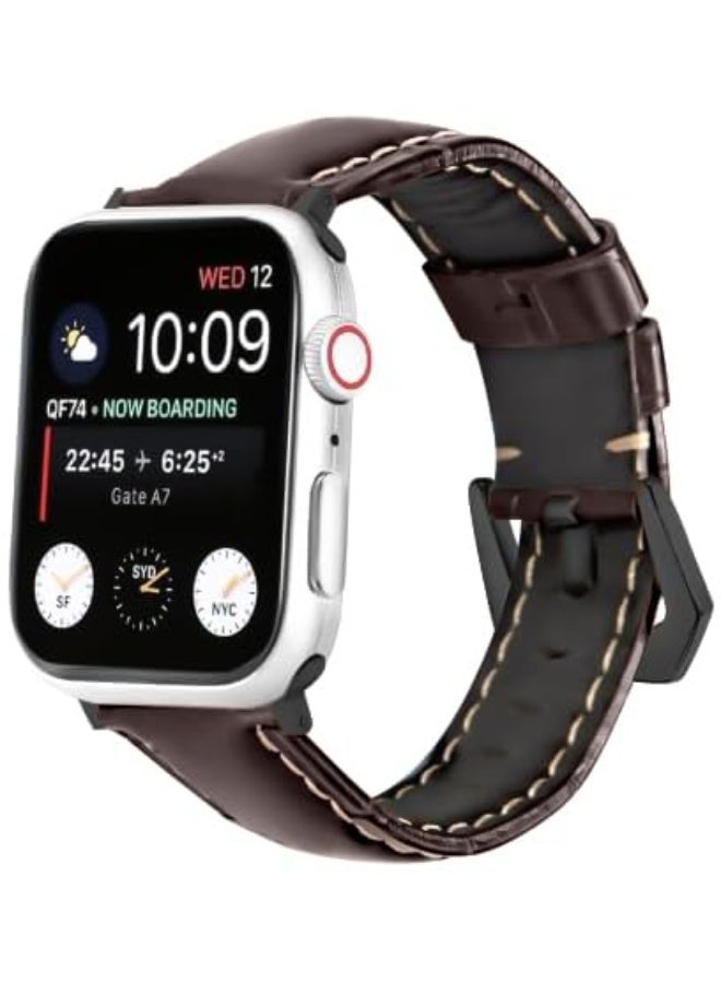 NEXT STORE Genuine Cowhide Leather Strap Compatible with Apple Watch Band 41mm 40mm 38mm, iWatch Series 1-10