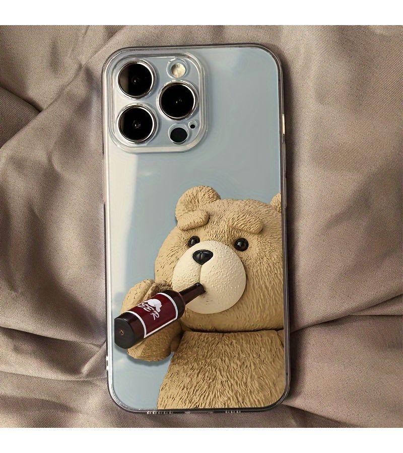 Transparent Black Drinking Bear Soft Phone Case For iPhone 17 16 15 14 13 - Image 3