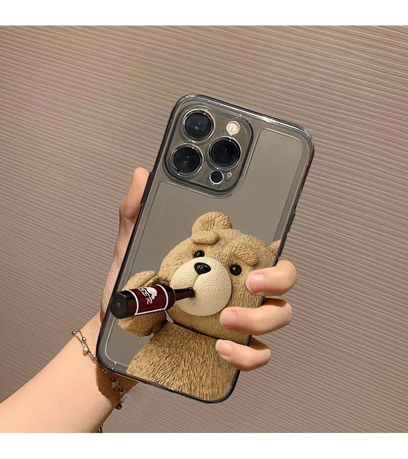 Transparent Black Drinking Bear Soft Phone Case For iPhone 17 16 15 14 13 - Image 1