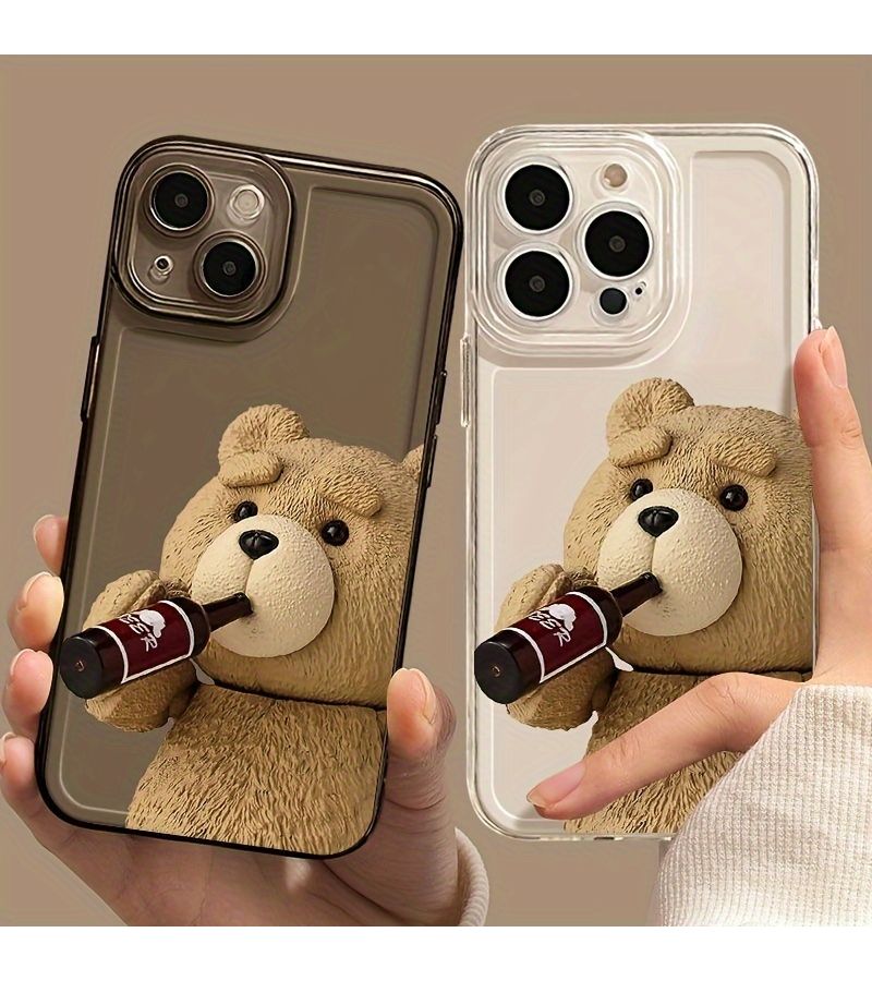 Transparent Black Drinking Bear Soft Phone Case For iPhone 17 16 15 14 13 - Image 4