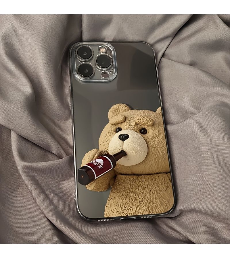 Transparent Black Drinking Bear Soft Phone Case For iPhone 17 16 15 14 13 - Image 5