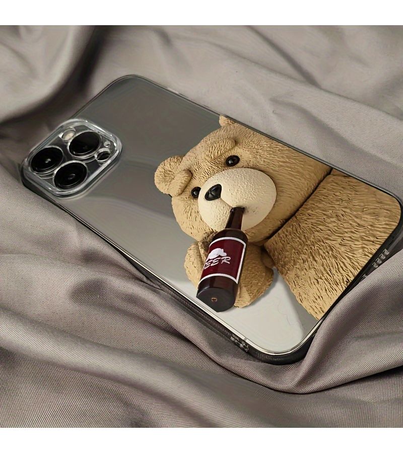 Transparent Black Drinking Bear Soft Phone Case For iPhone 17 16 15 14 13 - Image 2