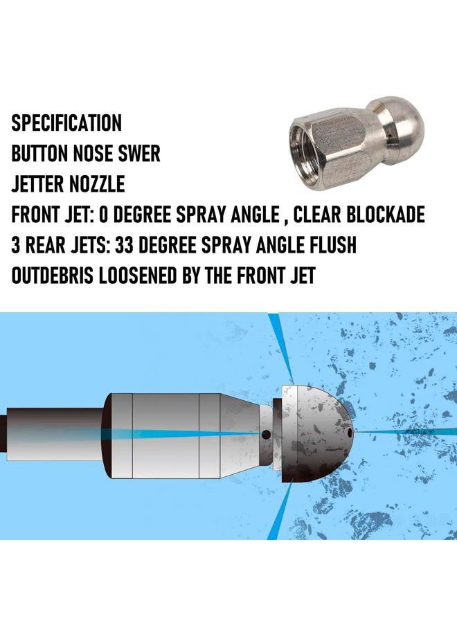Hourleey Sewer Jetter Kit for Pressure Washer 200FT, Drain Cleaner Hose 1/4 Inch NPT, Orifice 4.0 Button Nose and Rotating Sewer Jetting Nozzle Spanner Tape Pearl Corsage Pin, 4000 PSI - Image 5