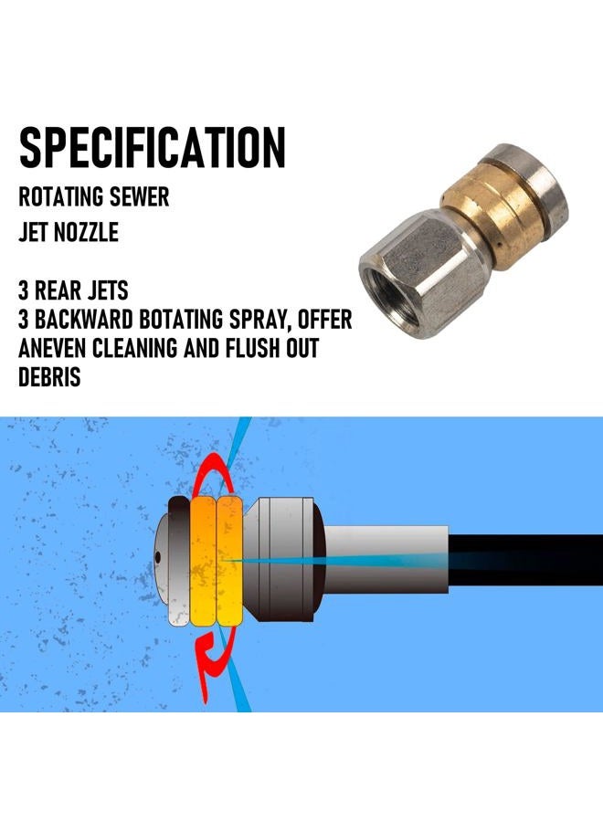 Hourleey Sewer Jetter Kit for Pressure Washer 200FT, Drain Cleaner Hose 1/4 Inch NPT, Orifice 4.0 Button Nose and Rotating Sewer Jetting Nozzle Spanner Tape Pearl Corsage Pin, 4000 PSI - Image 3