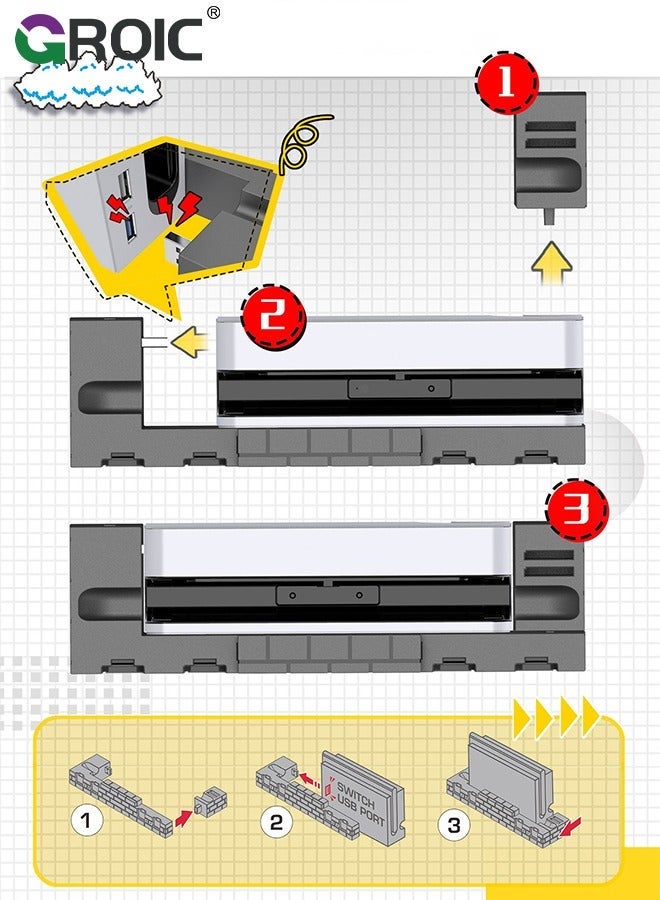 GROIC Brown Game Console Charging Base, USB2.0 8 Card Storage Wearable Professional Handle Docking Station Status Display Multifunctional for Gamepad - Image 5
