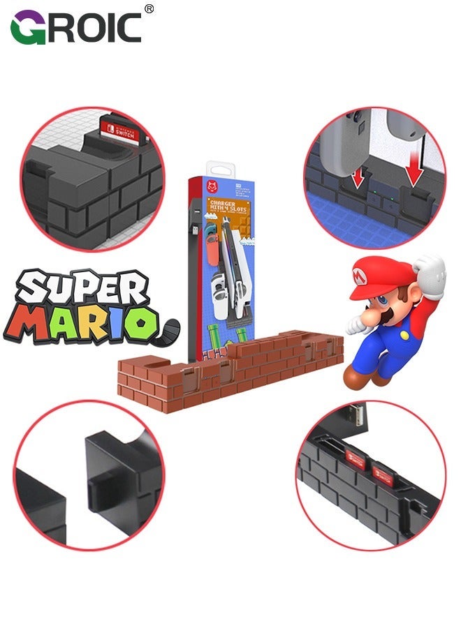 GROIC Brown Game Console Charging Base, USB2.0 8 Card Storage Wearable Professional Handle Docking Station Status Display Multifunctional for Gamepad - Image 2