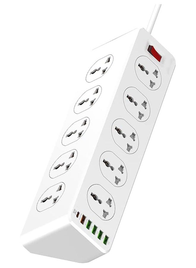 Socket Extension, 10-Socket Power Strip, Multifunctional Fast Charging Port, 2-Meter Power Cord