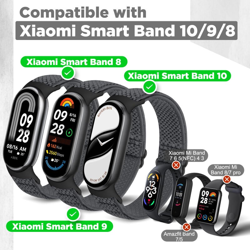 Bcuckood Elastic Bands Compatible with Xiaomi Smart Band 10/9/8 for Women Men, Stretchy Solo Loop Soft Nylon Elastic Strap Replacement Wristband for Xiaomi Mi Band 10/9/8ï¼Œ3 PCS - Image 3