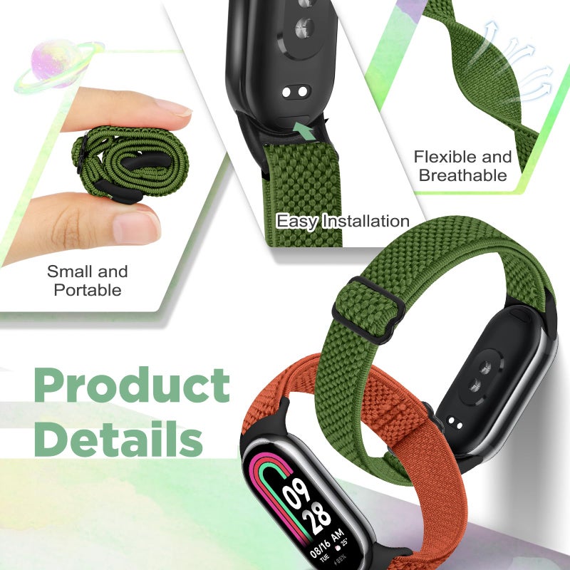Bcuckood Elastic Bands Compatible with Xiaomi Smart Band 10/9/8 for Women Men, Stretchy Solo Loop Soft Nylon Elastic Strap Replacement Wristband for Xiaomi Mi Band 10/9/8ï¼Œ3 PCS - Image 2